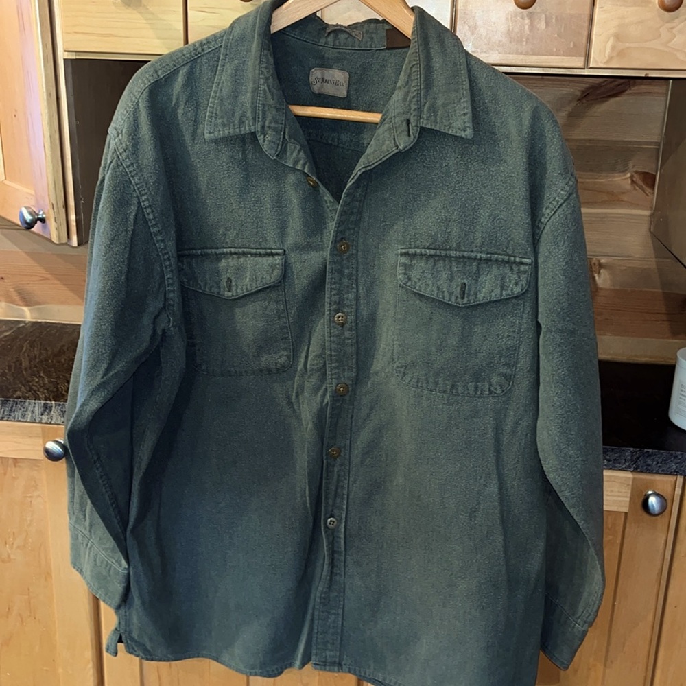 St. John’s Bay 2XL GREEN Chamois Cloth SHIRT Long Sleeve FLANNEL button up men’s